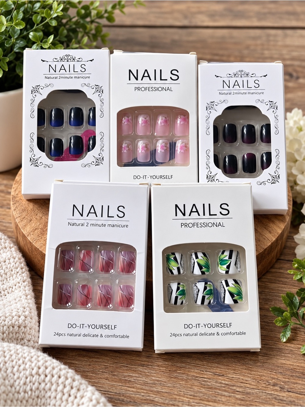 NAILS Professional Pink Floral & Assorted Press-On Nail Set - 5 Pack